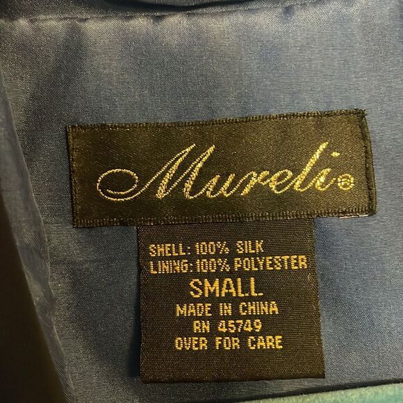 Vintage 80s Mureli Jacket 100% Silk Butterflies Moths Blue S - Picture 13 of 14